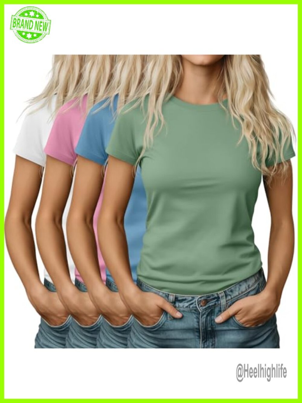 Women's 4 Pack Cotton Blend Short Sleeve Crew Neck Fitted T-Shirts Tees
